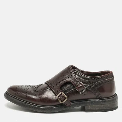 Pre-owned Burberry Burgundy Leather Delmar Monk Strap Brogues Size 41