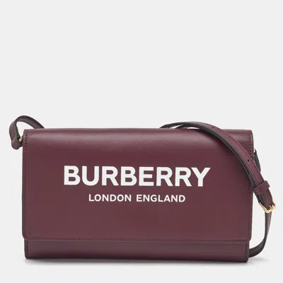 Pre-owned Burberry Burgundy Leather Logo Flap Wallet Crossbody Bag