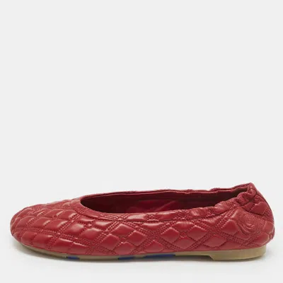 Pre-owned Burberry Burgundy Leather Saddler Ballet Flats Size 37