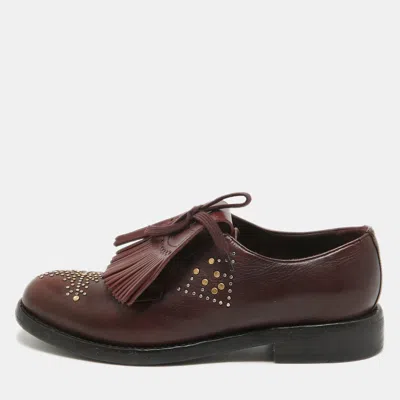 Pre-owned Burberry Burgundy Leather Studded Ampney Derby Size 37.5