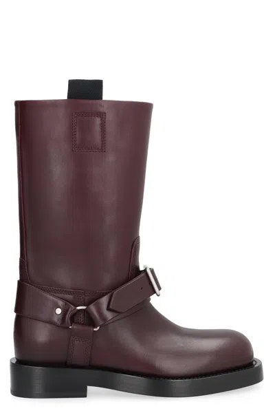 BURBERRY BURGUNDY LEATHER WOMEN'S BOOTS FOR FW23 SEASON