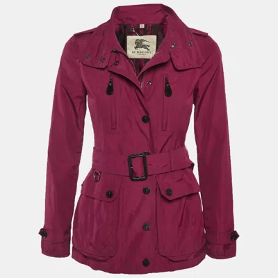 Pre-owned Burberry Burgundy Nylon Zip Up Jacket Xs