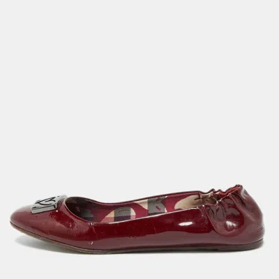 Pre-owned Burberry Burgundy Patent Leather Scrunch Ballet Flats Size 40