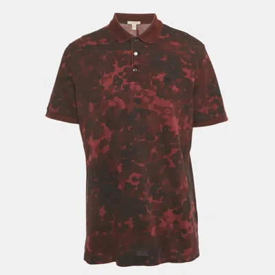 Pre-owned Burberry Burgundy Printed Cotton Pique Polo T-shirt Xl