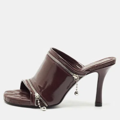 Pre-owned Burberry Burgundy Quilted Leather Double Zip Heel Mules Size 37