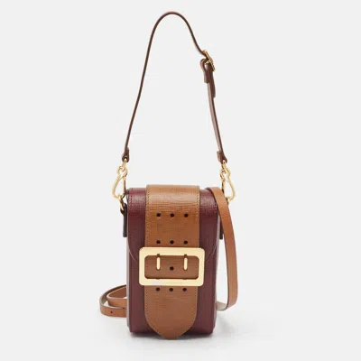 Pre-owned Burberry Burgundy/brown Leather Buckle Vertical Crossbody Bag
