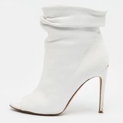 Pre-owned Burberry Burlison Size 38 White Leather Ankle Length Boots