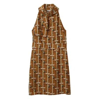 Burberry Bus Silk Halterneck Dress In Brown