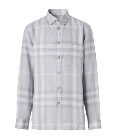 Burberry Button-down Collar Check Linen Shirt In White