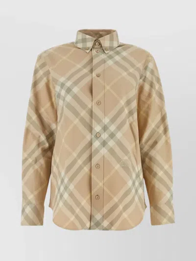 Burberry Button-down Collar Embroidered Cotton Shirt In Cream