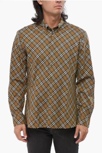 Burberry Beige Button-down Shirt With Check Pattern In Brown
