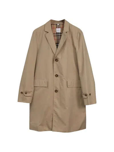 Pre-owned Burberry Button-down Pockets Gabardine Coat In Neutral