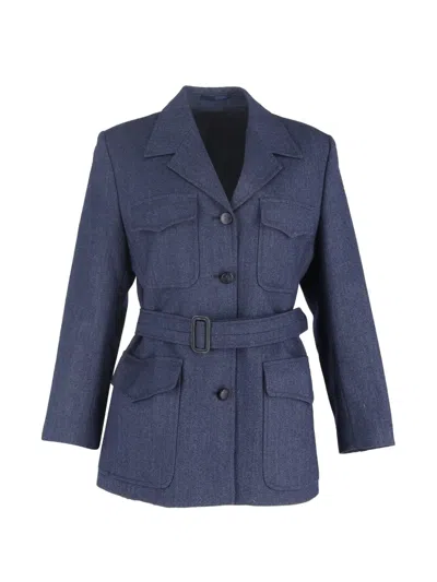 Pre-owned Burberry Button-front Belted Blazer In Blue