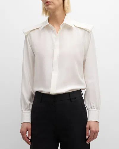 Burberry Button-front Shirt With Belted Shoulders In Off White