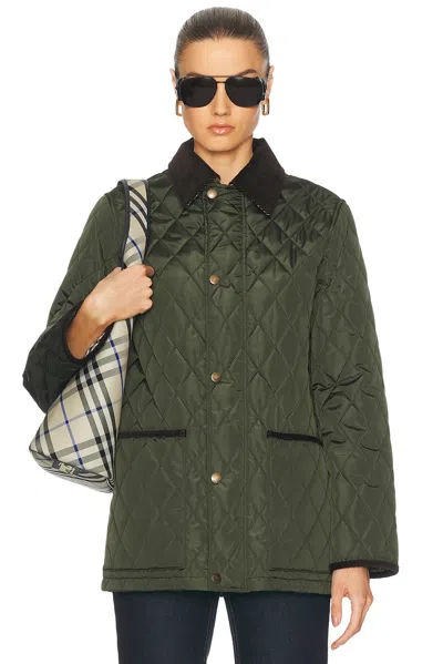 Burberry Quilted Nylon Barn Jacket With Corduroy Collar In Brown