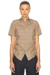 Burberry Women Embroidered Poplin Shirt In Nut Ip Check