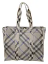 Burberry Womens Lichen Check Ribbed-weave Medium Knit Tote Bag In Lichen