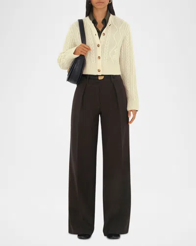 Burberry Cable Alpaca Cropped Cardigan Sweater In Snow