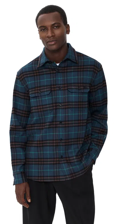 Burberry Cadoc Brushed Wool Flannel Overshirt Teal Blue Ip Check In Green