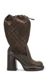 Burberry Leather And Nylon Check Ankle Boots 95 In Snug