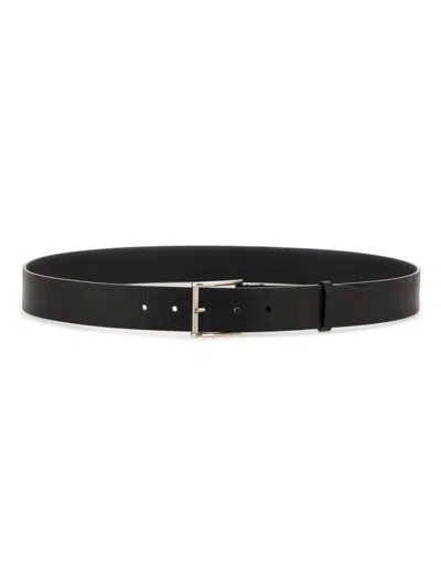 Burberry Calf Grain Leather Belt In Black