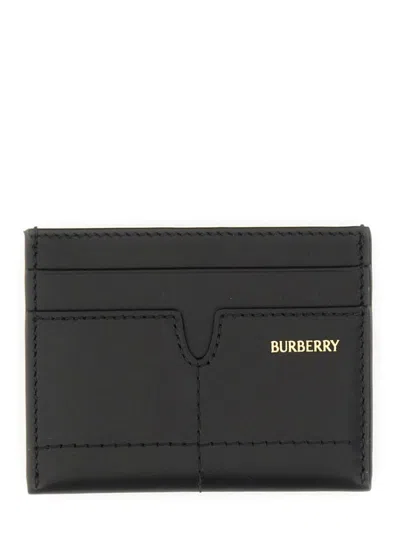 Burberry Calf Grain Leather Card Holder In Black