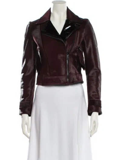 Pre-owned Burberry Calf Hair Fur Jacket In Burgundy