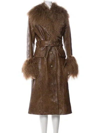 Pre-owned Burberry Calf Leather Animal Print Coat In Brown