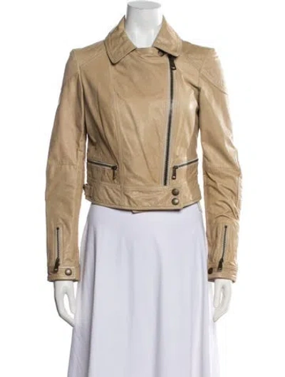 Pre-owned Burberry Calf Leather Biker Jacket In Neutrals