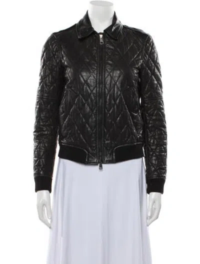 Pre-owned Burberry Calf Leather Bomber Jacket In Black