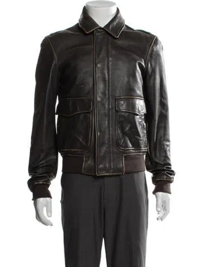 Pre-owned Burberry Calf Leather Bomber Jacket In Blue