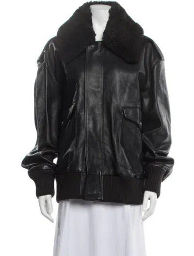 Pre-owned Burberry Calf Leather Bomber Jacket W/ Tags In Black