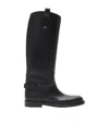 Burberry Women Black Boots With Side Logo Plaque In Leather Woman In Black