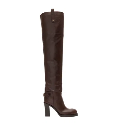BURBERRY CALF LEATHER CAVALIER OVER-THE-KNEE HEELED BOOTS 100