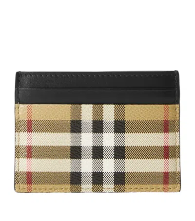 Burberry Calf Leather Check Card Holder In Brown