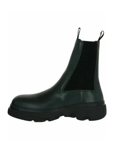 Pre-owned Burberry Calf Leather Chelsea Boots W/ Tags In Green