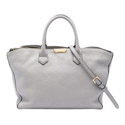 Pre-owned Burberry Calf Leather Elephant Embossed Calfskin Check Dewsbury Satchel In Grey