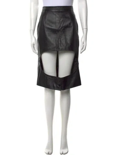 Pre-owned Burberry Calf Leather Midi Length Skirt In Black