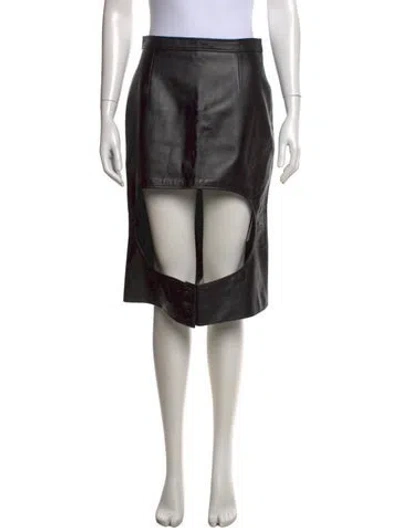 Pre-owned Burberry Calf Leather Midi Length Skirt W/ Tags In Black