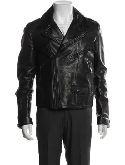 Pre-owned Burberry Calf Leather Moto Jacket In Black