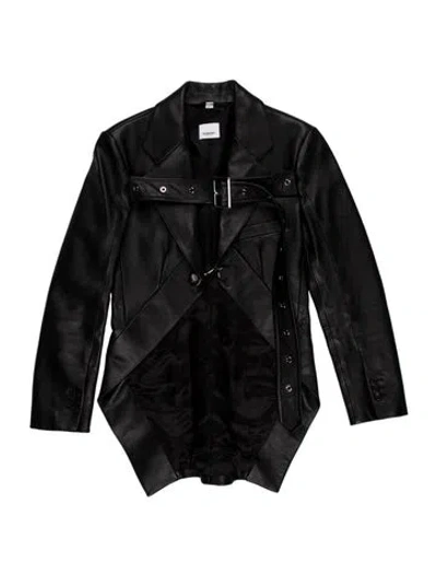 Pre-owned Burberry Calf Leather Moto Jacket In Black