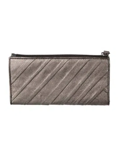 Pre-owned Burberry Calf Leather Plaid Print Continental Wallet In Metallic/silver