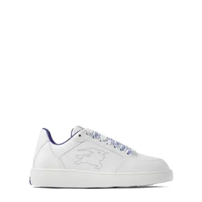Burberry Calf Leather Sneakers With Contrasting Sole And Woven Laces In White