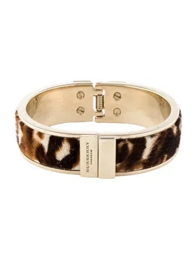 Pre-owned Burberry Calf Skin Prorsum Hinged Bangle Bracelet, 6.5" In Brown