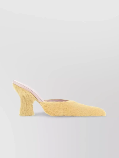 Burberry Calfhair Buck Mules With Pointed Toe And Thick Heel In Beige