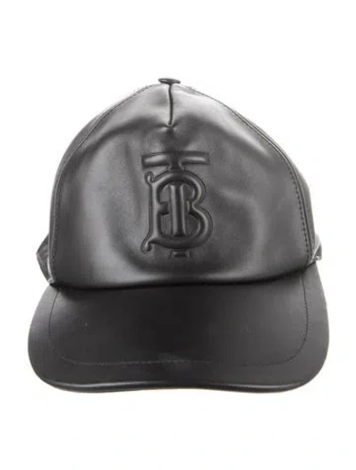 Pre-owned Burberry Calfskin Leather Baseball Cap In Black