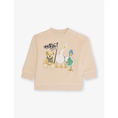 Burberry Babies' Calico Rio Bear Friends Crewneck Cotton-jersey Sweatshirt 6-18 In Neutral