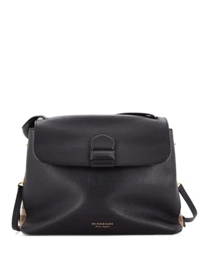 Pre-owned Burberry Camberley Top Handle Bag Leather Medium Satchel In Black