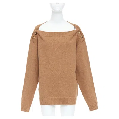 Pre-owned Burberry Camel Brown Wool Horn Button Bateau Neck Sweater L