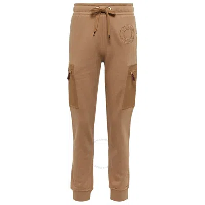 Burberry Camel Caindk Logo Embroidered Jersey Sweatpants In Brown